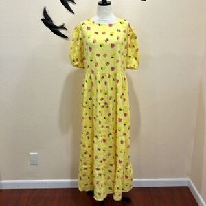 ASOS NEON ROSE Open Back Midi Tiered Smock Dress Lemon Fruit Print - US16 / UK20